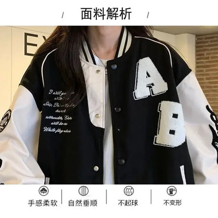Y2k Lamb Wool Bomber Jacket Female Oversized Streetwear 2025 New Women Harajuku Fashion College Uniform Varsity Baseball Jackets