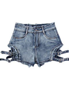 Shorts in denim sexy da donna per discoteca, bar, performance di danza, pantaloni tagliati, con fibbia erotica, per ragazze hot, stile Goth Rock, che esaltano la figura