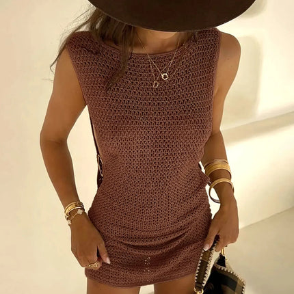 2024 Estate Sexy Un Collo Cut-Out Cerchio Decorazione Corsetto Sottile Spiaggia Mini Vestito Delle Donne Mare Beachwear Costumi da Bagno Cover Up A2796 platinumshop