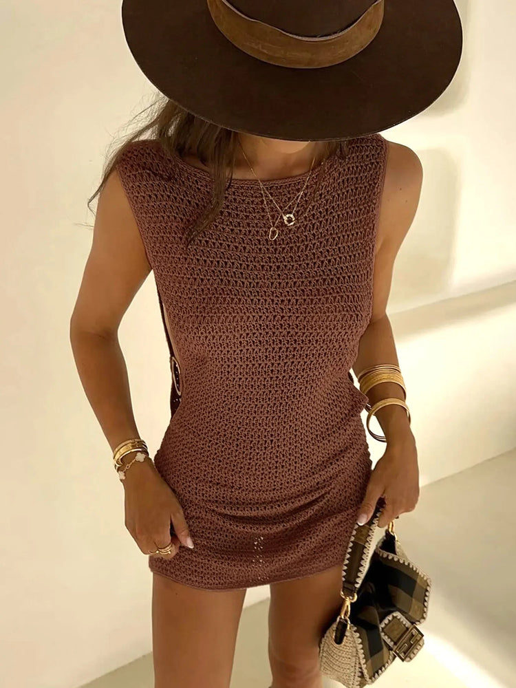 2024 Estate Sexy Un Collo Cut-Out Cerchio Decorazione Corsetto Sottile Spiaggia Mini Vestito Delle Donne Mare Beachwear Costumi da Bagno Cover Up A2796 platinumshop