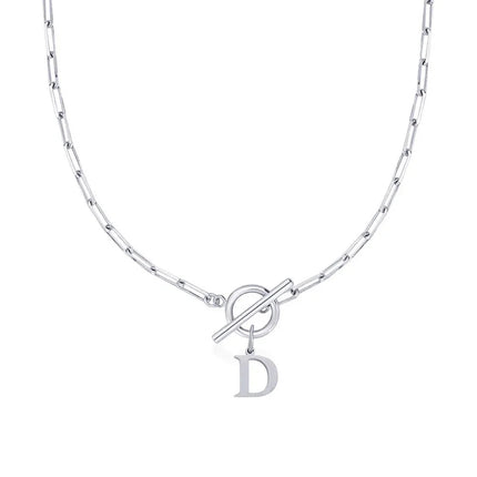 Women stainless steel Initial necklace A-Z Letter charms pendant Choker Women silvery Chain Ot Deduction Necklace For Women 2025 PlatiNum