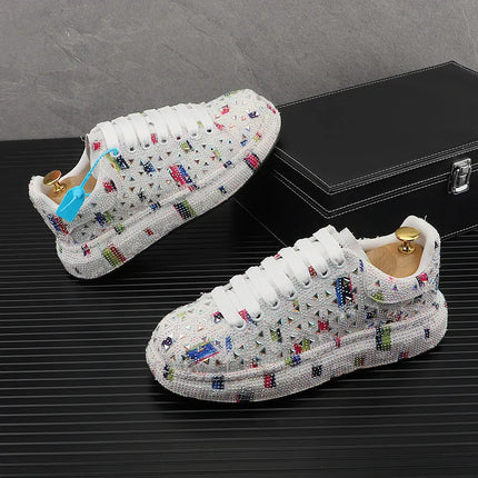 Hot Sale Rhinestone Canvas Shoes Mens Casual Skate Shoes Fashion Street Hip Hop Canvas Sneakers Men Platform Vulcanized Shoes