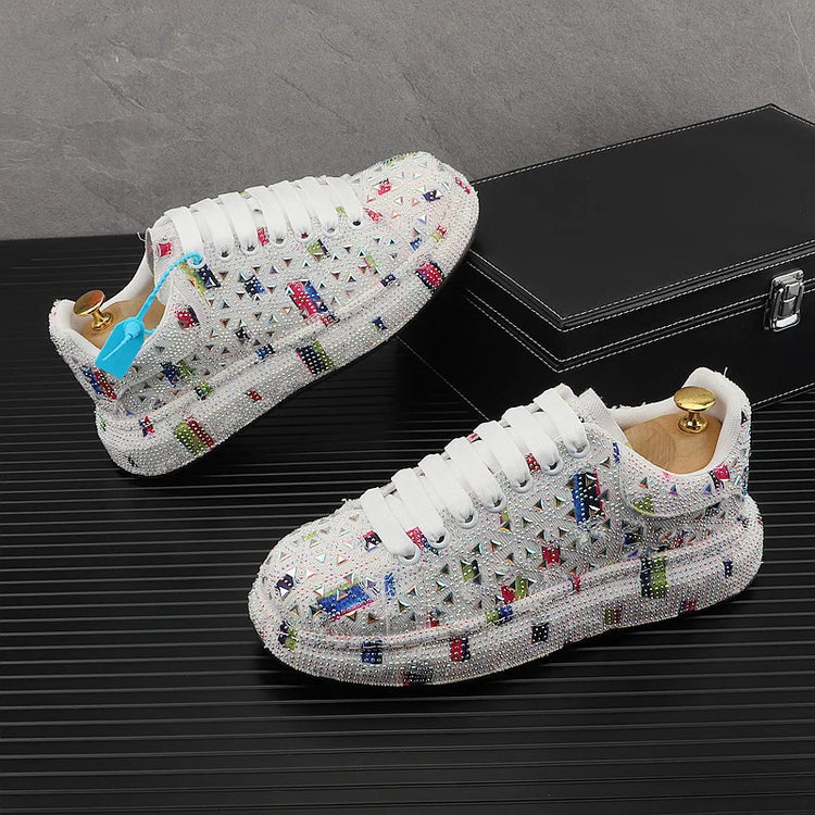 Hot Sale Rhinestone Canvas Shoes Mens Casual Skate Shoes Fashion Street Hip Hop Canvas Sneakers Men Platform Vulcanized Shoes