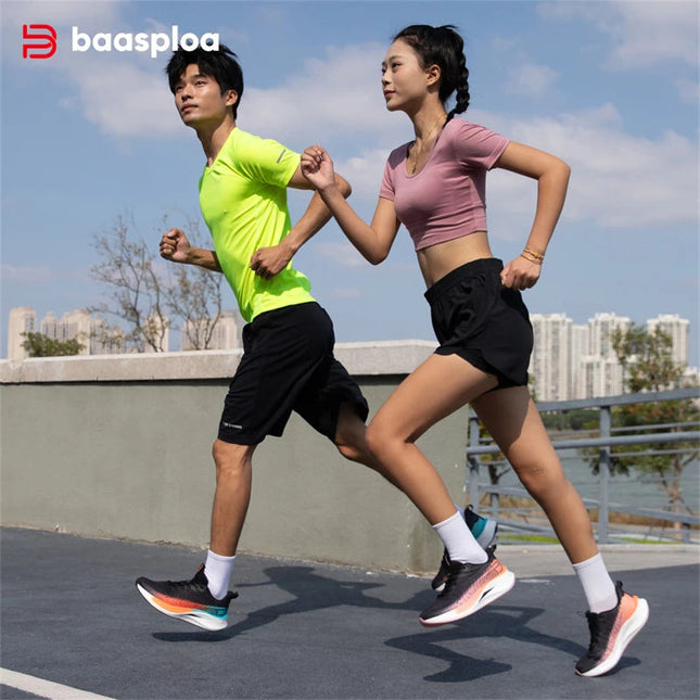 Baasploa Running Shoes Men Carbon Plate Professional Cushioning Anti-slip Sneaker Female Casual Breathable Jogging Sports Shoes PlatiNum