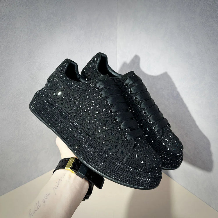 New Luxury White Rhinestone Designer Men's Shoes Punk Sneakers Hip Hop Male Casual Platform Shoes Shiny Flats Zapatillas Hombre