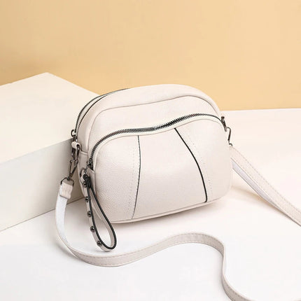 Solid Color Fashionable Rivet Zipper Women's Mobile Phone Bag Simple Soft Leather Shoulder Crossbody Small Square Bag Handbag PlatiNum