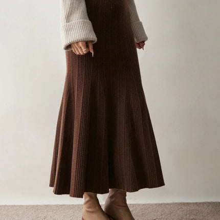 Woman's 100% Cashmere Knittwear Skirt Autumn Winter Elegant Mermaid Mid-calf High Waisted Slim Office Lady Dress Light Luxury PlatiNum