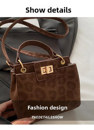 Elegante Mini Borsa a Tracolla con Manico Superiore, Chiusura Dorata, Versatile Borsa in Finta Pelle Scamosciata e Pelle per Uso Quotidiano Femminile