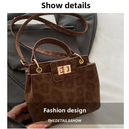 Elegante Mini Borsa a Tracolla con Manico Superiore, Chiusura Dorata, Versatile Borsa in Finta Pelle Scamosciata e Pelle per Uso Quotidiano Femminile