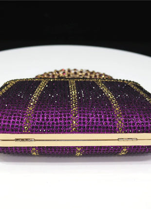 Popular In Nigeria Exquisite Evening Bags With Diamond Design Fashion Handle Clutch Rhinestone Embellished Long Chain Bag PlatiNum