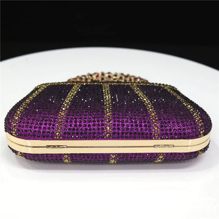 Popular In Nigeria Exquisite Evening Bags With Diamond Design Fashion Handle Clutch Rhinestone Embellished Long Chain Bag PlatiNum