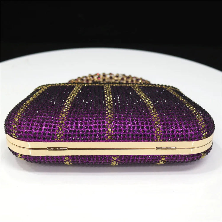 Popular In Nigeria Exquisite Evening Bags With Diamond Design Fashion Handle Clutch Rhinestone Embellished Long Chain Bag PlatiNum