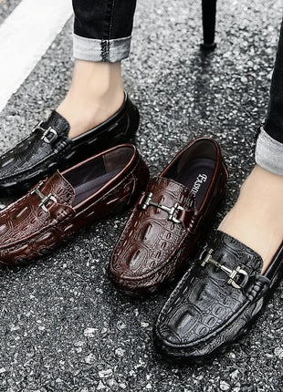 Scarpe Casual da uomo in vera pelle stile coccodrillo mocassini per scarpe comodi da uomo scarpe da uomo Casual Slip on semplici scarpe da guida