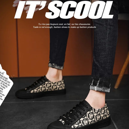 New Shoes for Men Genuine Leather Patchwork Casual Shoes Trend Flat Skateboard Shoes Youth Cool Lace-up Sneakers