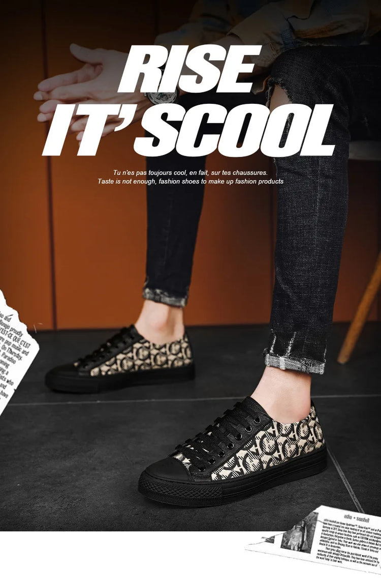 New Shoes for Men Genuine Leather Patchwork Casual Shoes Trend Flat Skateboard Shoes Youth Cool Lace-up Sneakers