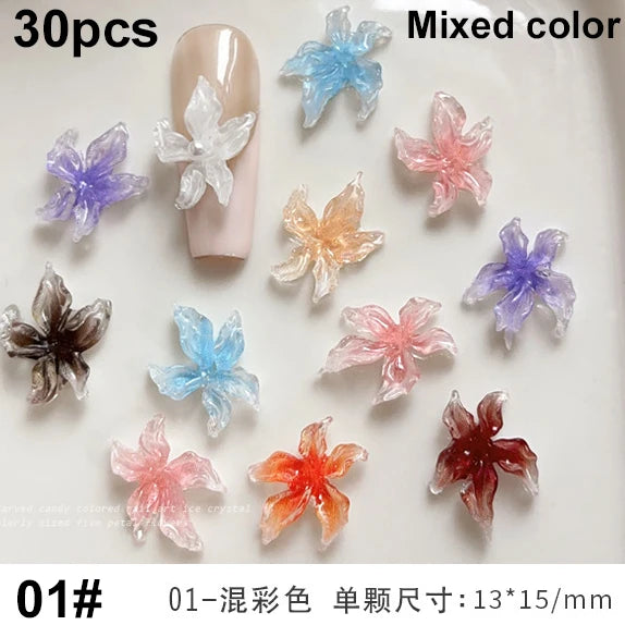 Delicate Dark Red Brown White Rose Flower Leaf Lily Tender Camellia Nail Charms Art Resin Decorations Manicure Tools Accessories