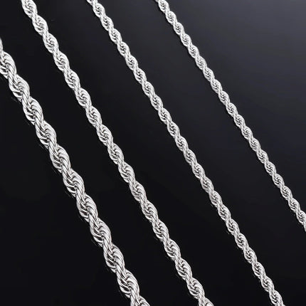 1 piece 925 sterling silver Width 2mm/3mm/4mm Rope Chain Necklace/Bracelet For Men Women Man Fashion Chain Necklace PlatiNum