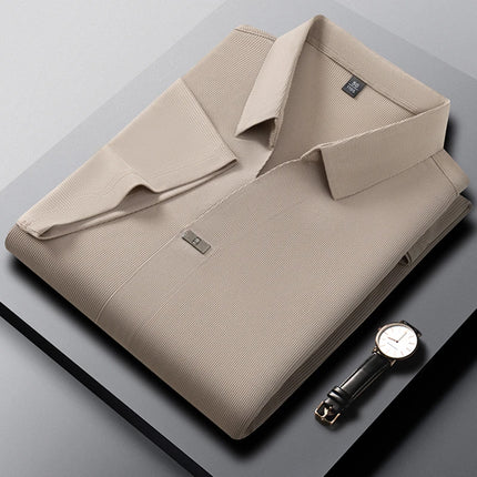 2025 New men's casual and fashionable solid color short-sleeved polo shirt comfortable and versatile summer T-shirt