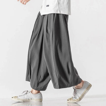 2025 Pantaloni estivi da uomo stile giapponese Harajuku Haori pantaloni a gamba larga uomo streetwear uomo solido allentato Harun pantaloni lanterna casual