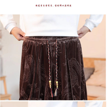 Pantaloni da uomo stile cinese retrò allentato drago scuro stampa pantaloni a gamba larga Kung Fu Tai Chi pantaloni casual tradizionali taglie forti 5XL
