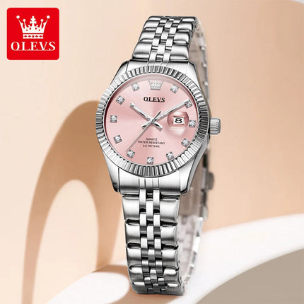 OLEVS 3705 Orologio da donna 30M Orologio al quarzo con data impermeabile per donna Orologio da donna di lusso con scala di diamanti a specchio ad alta durezza platinumshop
