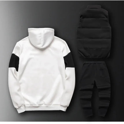 3 Pieces Set Hoodies+Vest+Pants Casual Men's Track Suit Clothing Coats Winter Thick Warm Tracksuit for Men Printed Mens Set Vest