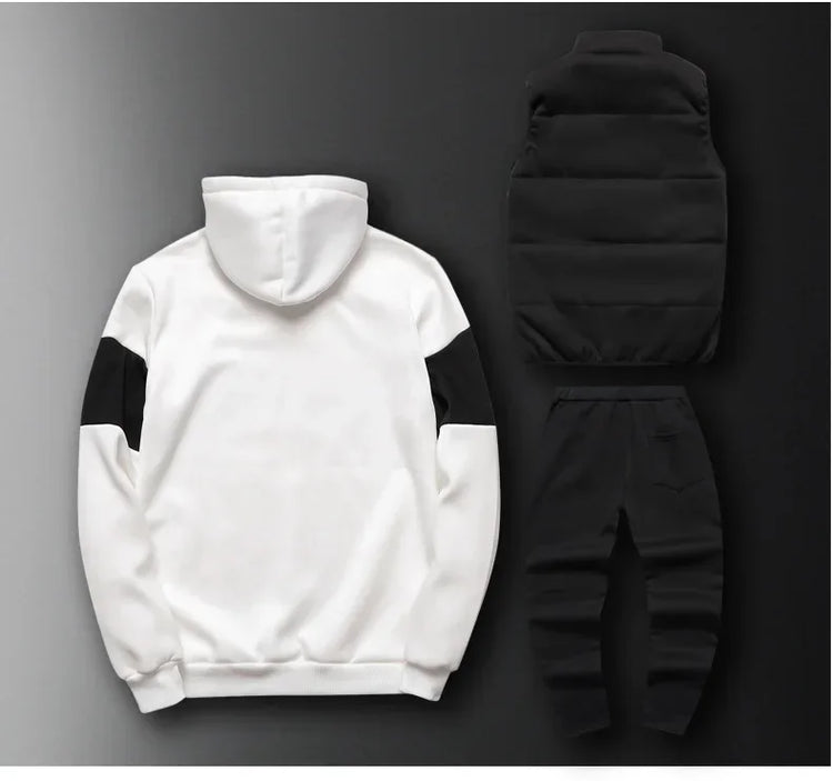 3 Pieces Set Hoodies+Vest+Pants Casual Men's Track Suit Clothing Coats Winter Thick Warm Tracksuit for Men Printed Mens Set Vest