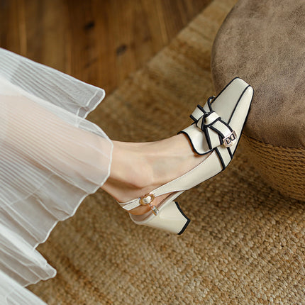 【JOCHEBED HU】2026 New Summer Retro Women's High Heels Thick Heel Square Toe Back Empty Shoes Trend 33-46
