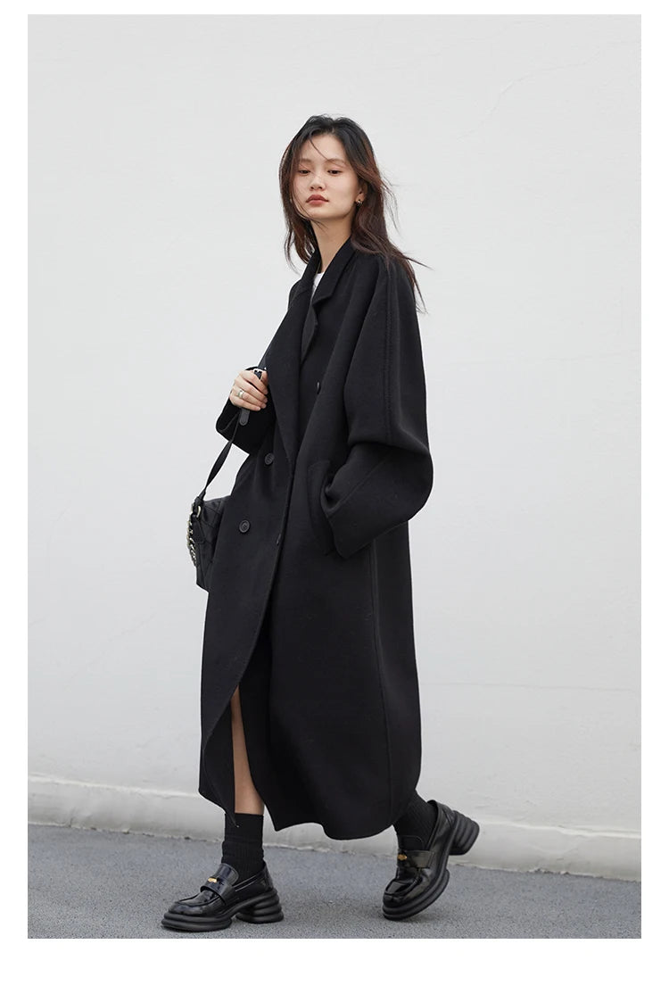 CHIC VEN Women Long Double-sided Woolen Coats Retro Loose Female Overcoat Double Breasted Ladies Windbreak Autumn Winter 2026