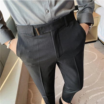 Pantaloni da abito da uomo primavera autunno Moda stile britannico Business Office Pantaloni eleganti da uomo Pantaloni da uomo slim fit a righe di alta qualità