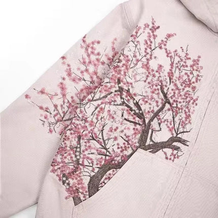 Harajuku American Retro Sakura Embroidery Pink Hoodie Y2K Jacket Men Women Oversized Gothic Streetwear Casual Fashion Outerwear