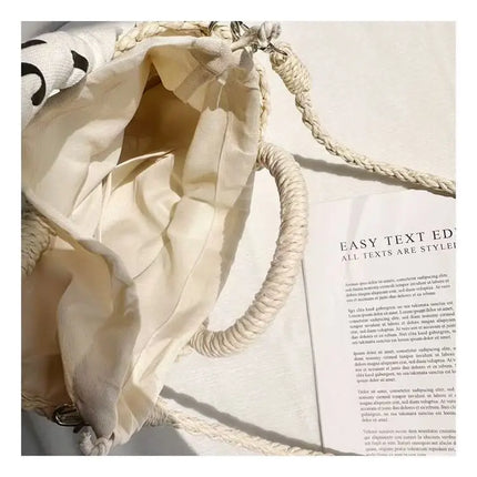 Woven Rattan Beach Bag, Women's Summer Bag, Shoulder Bag, Basket Bag, Single Shoulder Bag, Soft Polyester Material
