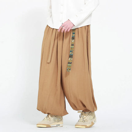 Pantaloni Uomo Oversize Casual Comodi a Gamba Larga, Costume Giapponese con Stampa Ukiyo-e, Pantaloni Trendy con Cintura, Taglie Grandi fino a 5XL
