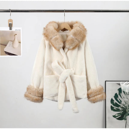 Cotton Lined Furry Fur Collar Belts Jacket Women Fashion Long Sleeve Thicken Warm Female Coat 2025 Winter Street Casual Outwear