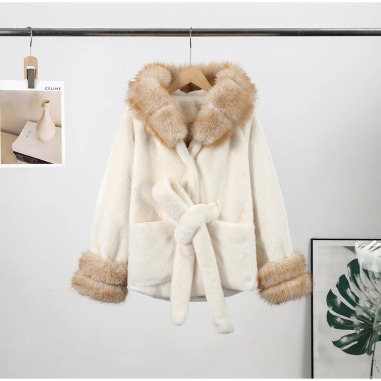 Cotton Lined Furry Fur Collar Belts Jacket Women Fashion Long Sleeve Thicken Warm Female Coat 2025 Winter Street Casual Outwear