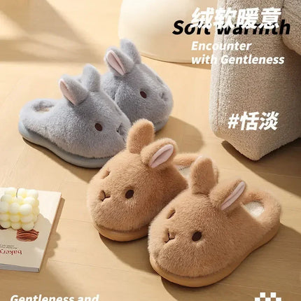 Women's Cute Rabbit Cotton Slippers Autumn and Winter Cartoon 3D Bunny with Plush Insulation, Thick Bottom, Home Plush Slippers