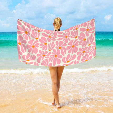 Asciugamano da spiaggia grande bohémien da 1 pezzo, telo da bagno stampato con fiori a righe, nuoto all'aperto, vacanze, telo da mare da campeggio