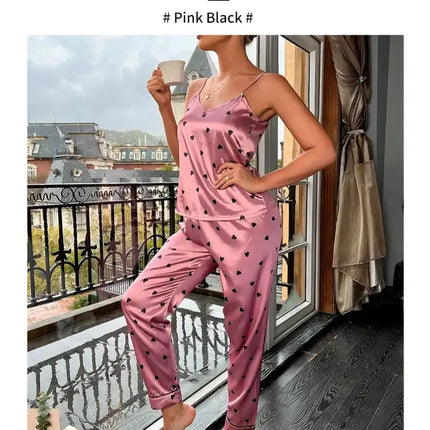 Pigiama da donna in raso di seta set lettera stampa Cami Vest Shirt con pantaloni Sleepwear Ladie Sexy pigiama Lingerie pigiama da notte platinumshop