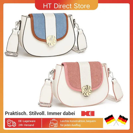Miss Lulu Ethno-shoulder bag PU leather with Corduroy Detail & Adjustable Strap, Blue-Beige PlatiNum