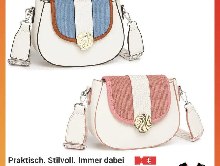 Miss Lulu Ethno-shoulder bag PU leather with Corduroy Detail & Adjustable Strap, Blue-Beige PlatiNum