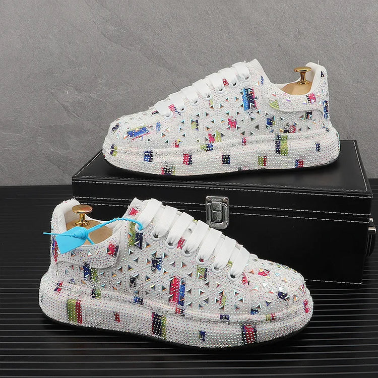 Hot Sale Rhinestone Canvas Shoes Mens Casual Skate Shoes Fashion Street Hip Hop Canvas Sneakers Men Platform Vulcanized Shoes