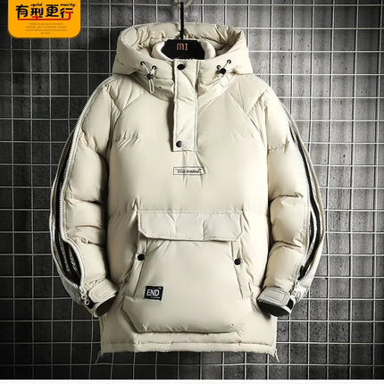 Winter Filled White Duck Down Coat Warm Hooded Pullover Down Jacket Couple Men's Cross-border Jacket Couple style