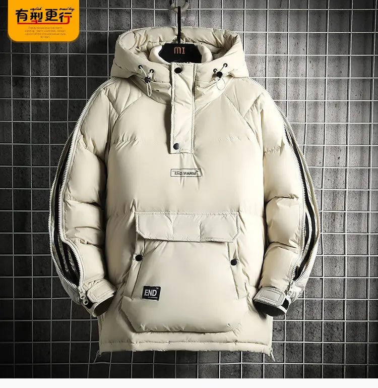 Winter Filled White Duck Down Coat Warm Hooded Pullover Down Jacket Couple Men's Cross-border Jacket Couple style