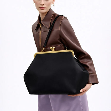 Fashion Large Kisslock Clutch Bag for Women Designer Clip Shell Women Shoulder Bags Luxury Soft Pu Leather Pink Color Handbags PlatiNum