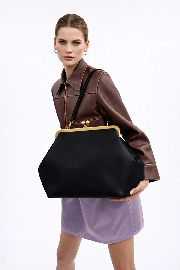 Fashion Large Kisslock Clutch Bag for Women Designer Clip Shell Women Shoulder Bags Luxury Soft Pu Leather Pink Color Handbags PlatiNum