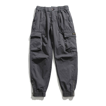 100% Cotton Cargo Pants Men Multi-Pocket Casual Joggers Trousers Mens Military Zipper Fly Full Length Casual Pants No No Belt
