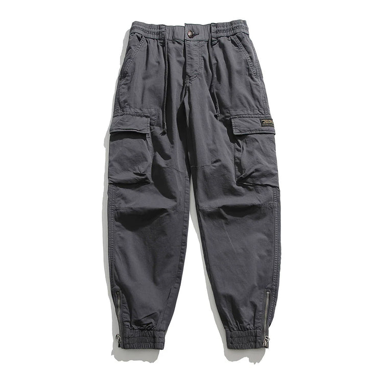 100% Cotton Cargo Pants Men Multi-Pocket Casual Joggers Trousers Mens Military Zipper Fly Full Length Casual Pants No No Belt