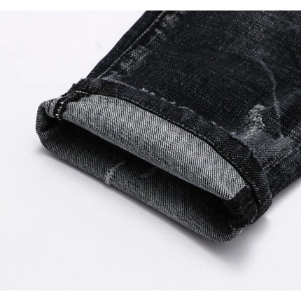 Street Fashion Men Jeans Retro Black Gray Elastic Slim Ripped Jeans Men High Quality Brand Designer Vintage Denim Pants Hombre PlatiNum
