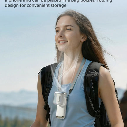 Mini Ventilatore Portatile con Nebulizzatore d'Acqua, 5 Velocità, Batteria 3600mAh, Ricaricabile USB-C, Umidificatore, Pieghevole, da Appendere al Collo