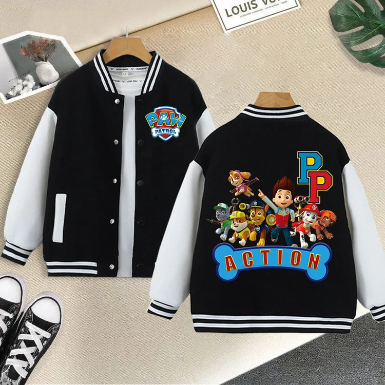 Paw Patrol Black Baseball Uniform for Children Anime Cartoon Cute Sports Jacket Children Autumn Winter Fashion Coat Kids Clothes
